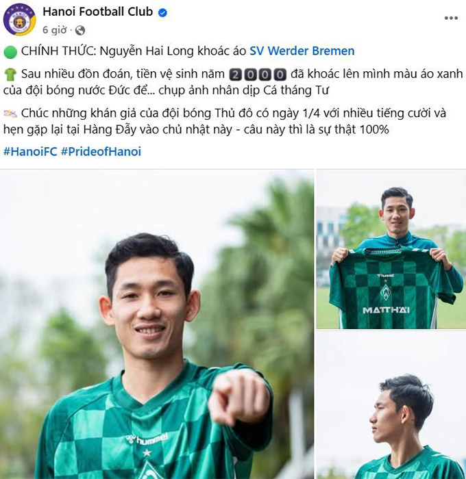 CLB Hà Nội công bố Hai Long khoác áo CLB Đức... dịp Cá tháng Tư 