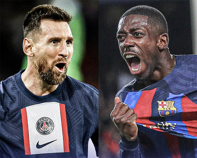 Messi vs Dembele từng gặp lại nhau khi ngôi sao người Argentina khoác áo PSG, còn Dembele vẫn thi đấu cho Barca