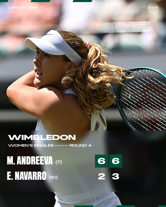 Andreeva đánh bại Navarro để vào tứ kết Wimbledon 2025