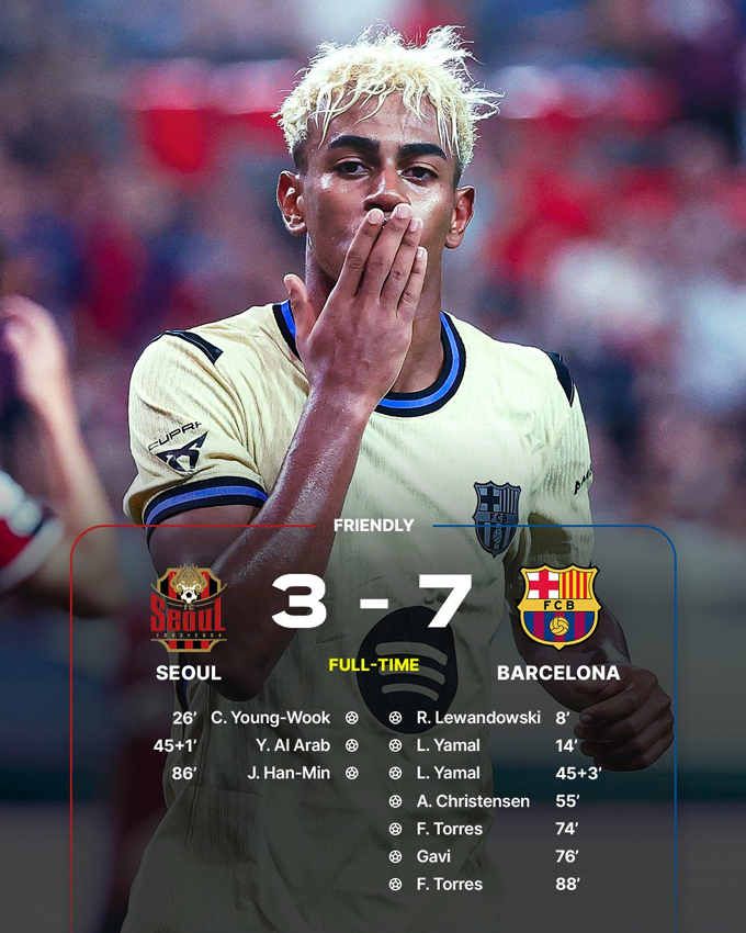 Yamal vừa lập cú đúp giúp Barca đại thắng Seoul