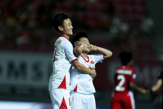 Thắng đậm, nhưng tuyển nữ Việt Nam vẫn đang đứng nhì bảng A. Ảnh: Minh Tuấn