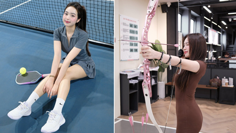  Hotgirl Hà thành Lê Phương Anh đa tài, sân pickleball cũng đỉnh mà bắn cung cũng tài