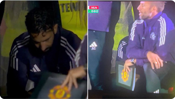 Trong khi HLV của Grimsby tự tin thì Amorim cúi gằm mặt khi hai đội đá luân lưu