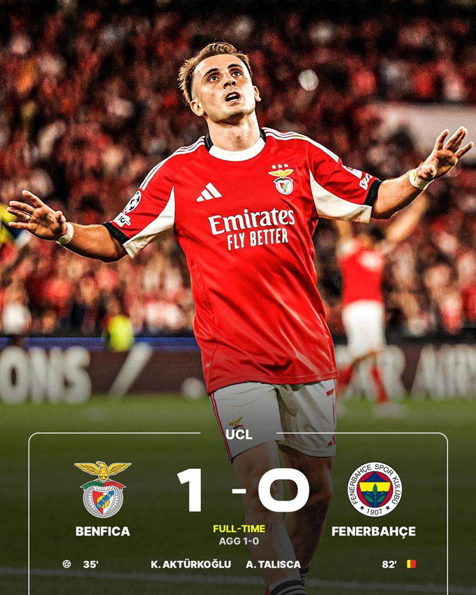 Fenerbahce thua Benfica sau 2 lượt trận với tổng tỷ số 0-1 tại vòng play-off