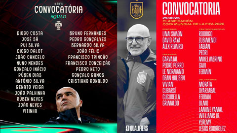  Bồ Đào Nha và Tây Ban Nha cùng triệu tập đội hình với khá nhiều tranh cãi