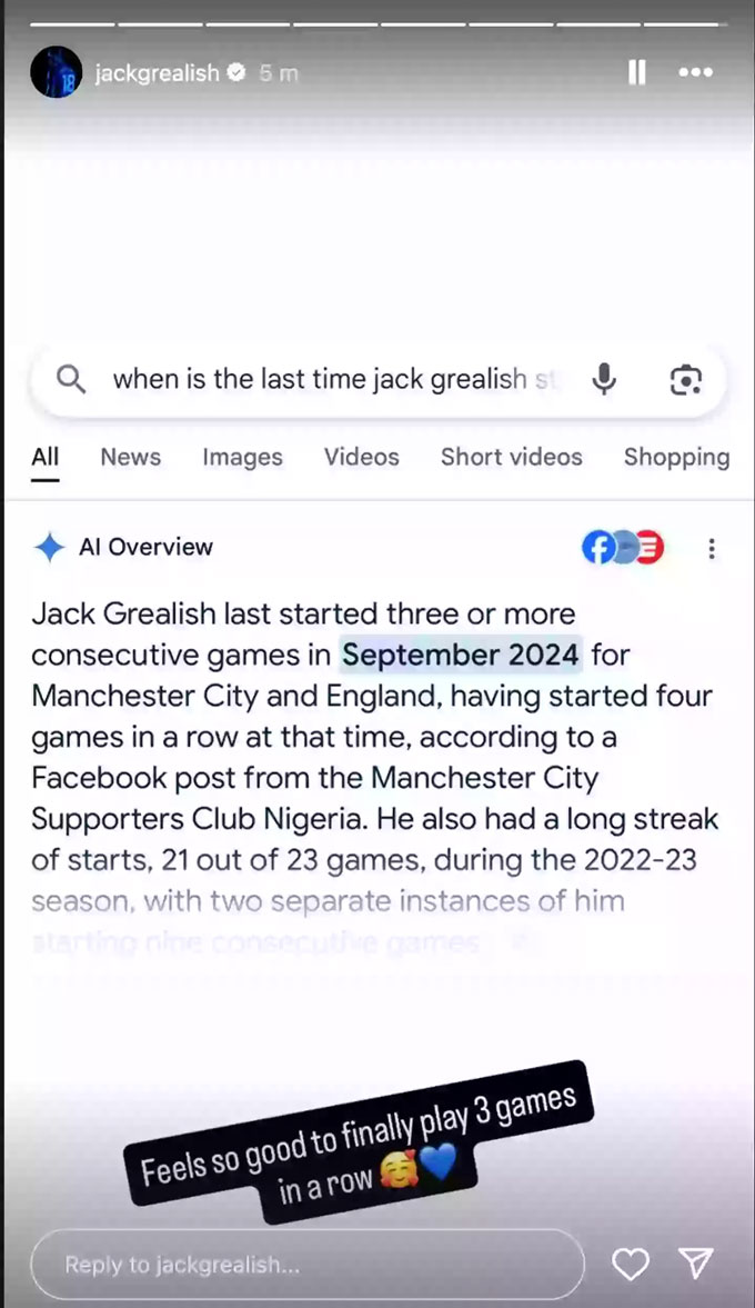 Grealish đăng dòng trạng thái gây chú ý rồi nhanh chóng xoá luôn