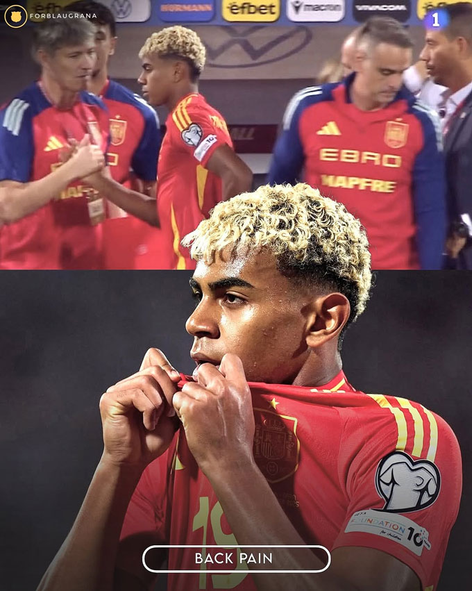 Yamal rời sân và liên tục nhắc đến cái lưng của mình