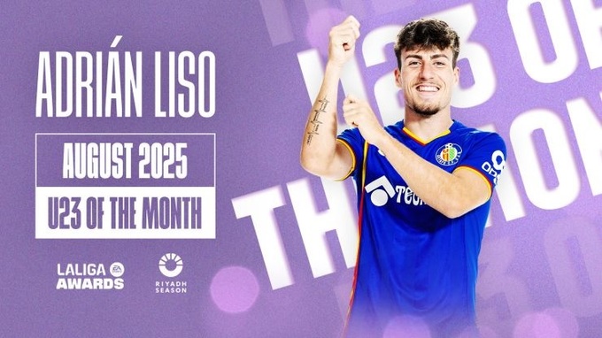 Adrian Liso được bầu là "Cầu thủ U23 xuất sắc nhất La Liga" trong tháng 8.