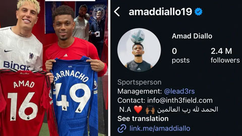  Amad Diallo xóa toàn bộ bài đăng sau bức ảnh gây tranh cãi với Garnacho