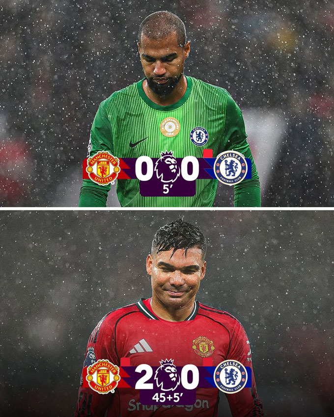 Trận MU vs Chelsea  trở thành trận đấu đầu tiên trong lịch sử Premier League ghi nhận ít nhất 2 bàn thắng, 2 thẻ đỏ và 2 lần thay người chỉ trong hiệp một