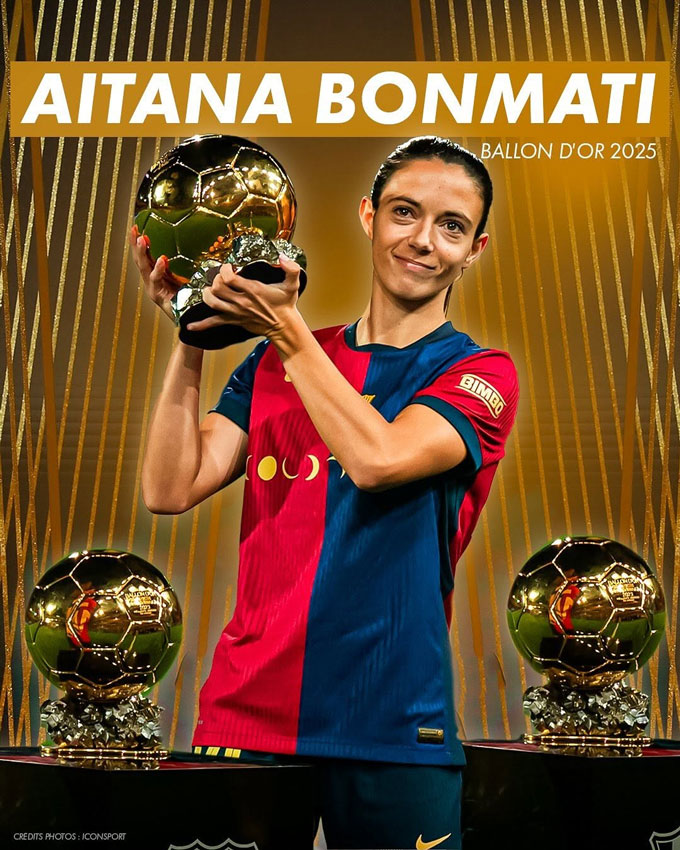 Bonmati đi vào lịch sử với 3 lần giành Quả Bóng Vàng nữ