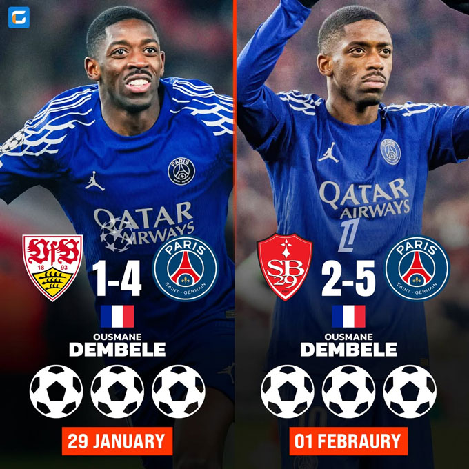 Dembele lập hat-trick trong 2 trận đấu liên tiếp