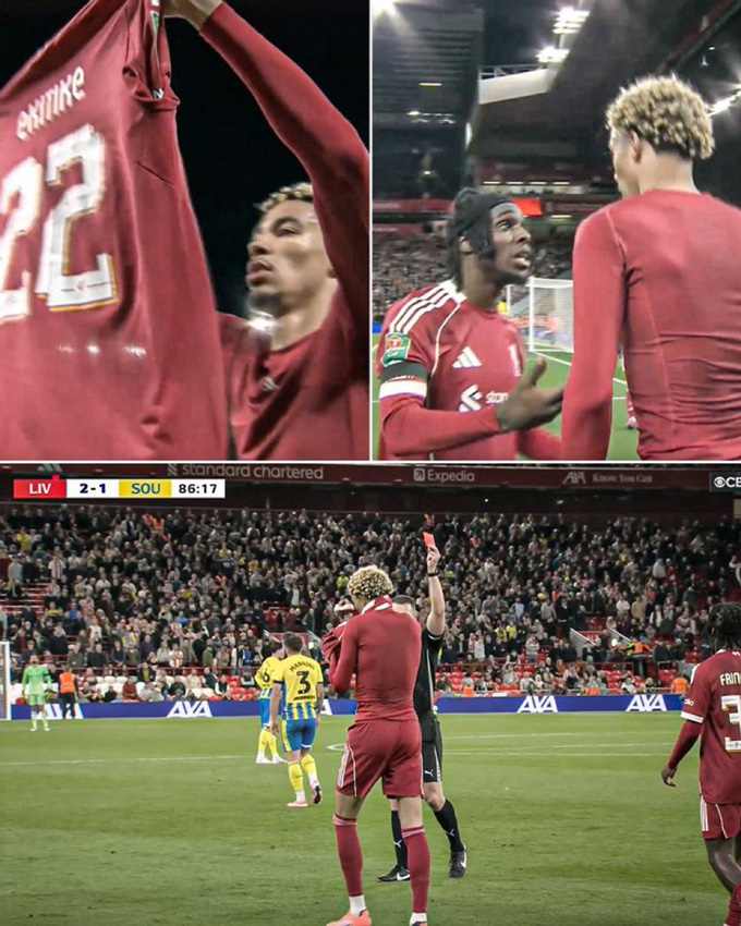 Ekitike ghi bàn ấn định chiến thắng 2-1 của Liverpool trước Southampton rồi cởi áo ăn mừng và phải nhận thẻ vàng thứ hai