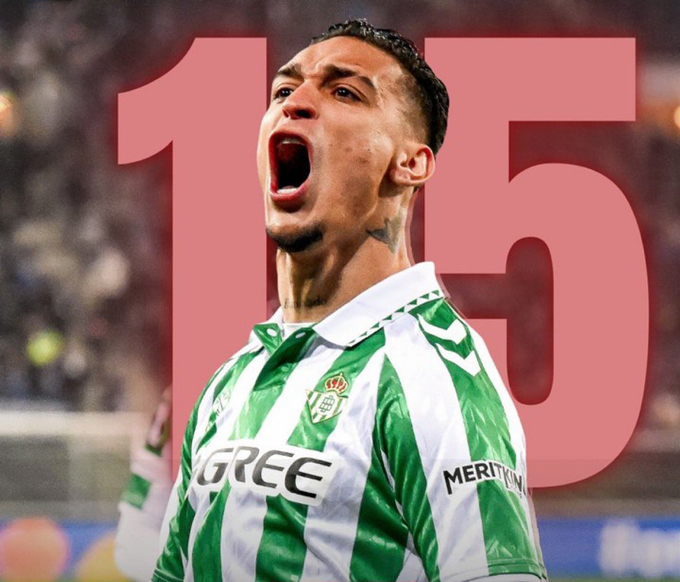 Antony góp công vào 15 bàn thắng từ khi khoác áo Betis