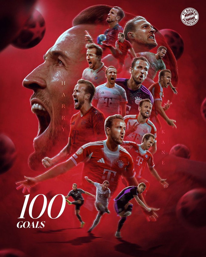 Kane vừa cán mốc 100 bàn tại Bundesliga