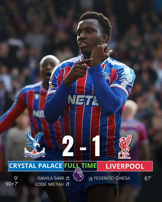 Liverpool thua đau Palace trên sân đối thủ và đứt mạch toàn thắng