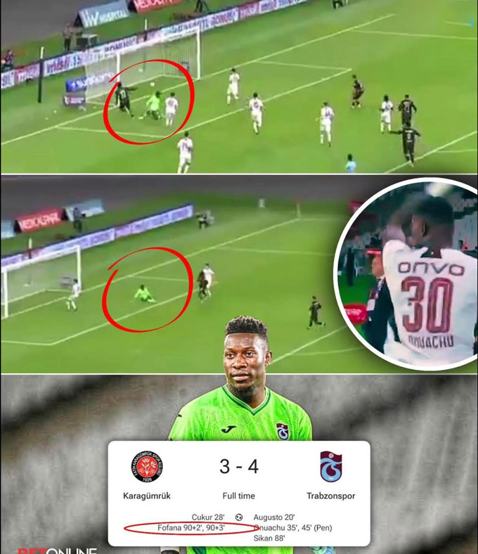 Onana để thủng lưới 2 bàn chỉ trong vòng 60 giây