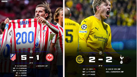  Atletico, Inter và Marseille cùng thắng đậm, Tottenham chật vật kiếm trận hoà