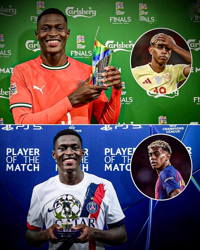 Cả 2 lần đụng độ, Mendes đều "bỏ túi" Yamal và giành danh hiệu Cầu thủ xuất sắc nhất trận