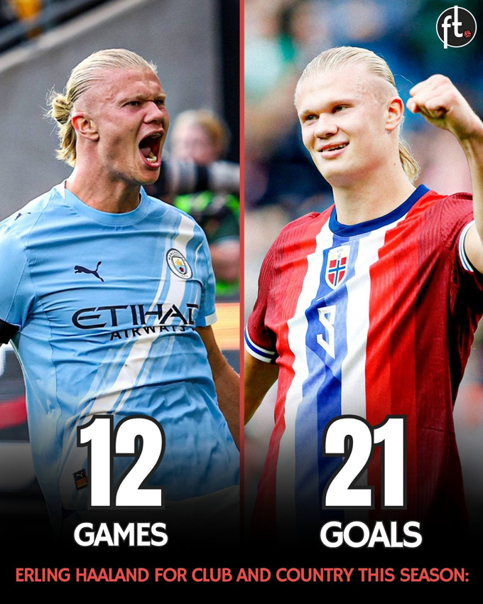 Haaland đã ghi 21 bàn chỉ sau 12 trận cho CLB và ĐTQG mùa này