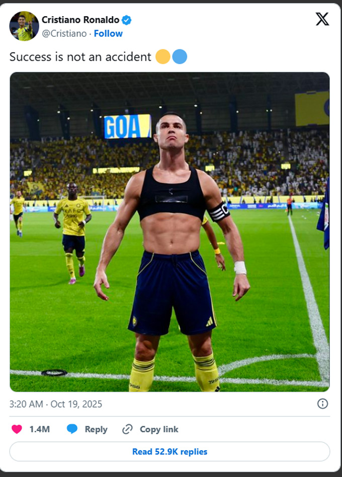 Bài đăng mới nhất của Ronaldo trên X