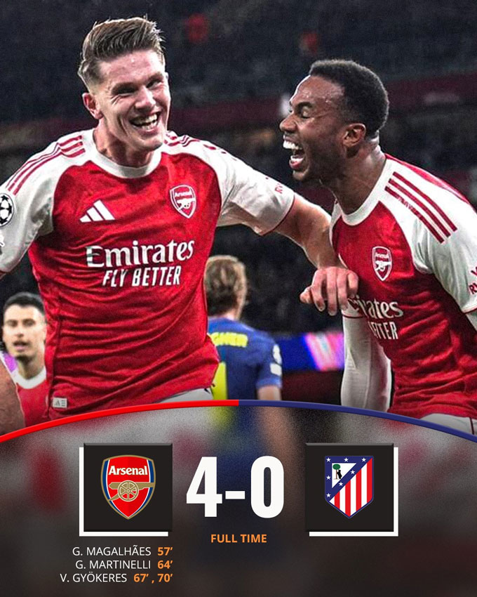 Arsenal vừa huỷ diệt Atletico tại lượt trận thứ 3 vòng phân hạng Champions League