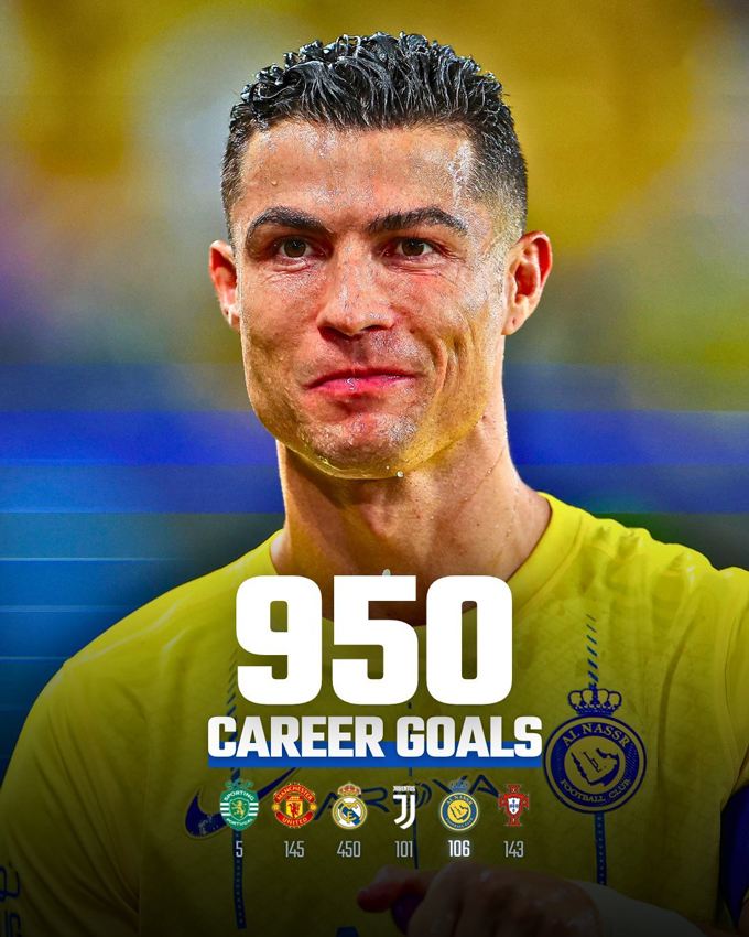 Ronaldo chính thức cán mốc 950 bàn trong sự nghiệp thi đấu chuyên nghiệp