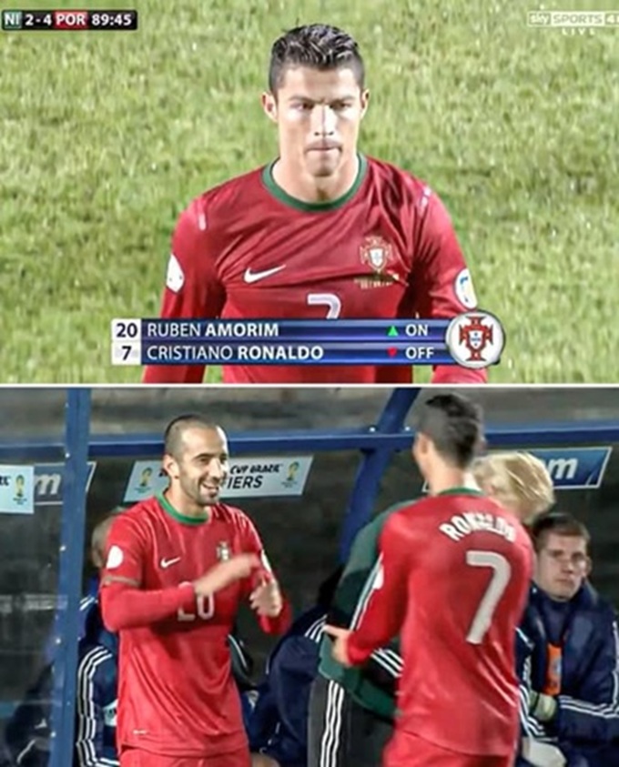 Amrorim vào thay Ronaldo trong màu áo ĐT Bồ Đào Nha