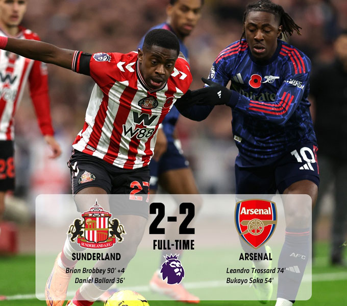 Arsenal vừa bị Sunderland cầm hoà 2-2