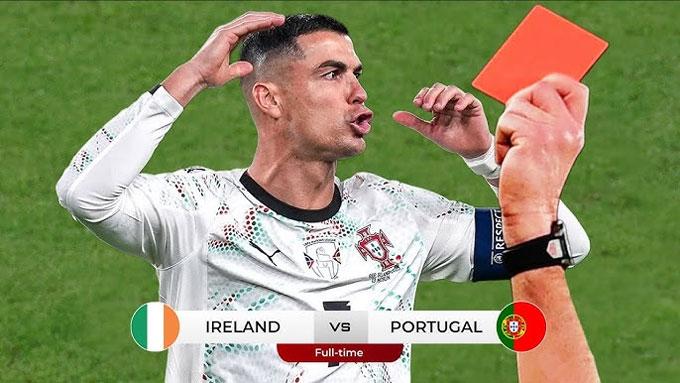 Ronaldo nhận thẻ đỏ ở trận gặp Ireland và không được đá trận cuối vòng loại World Cup 2026