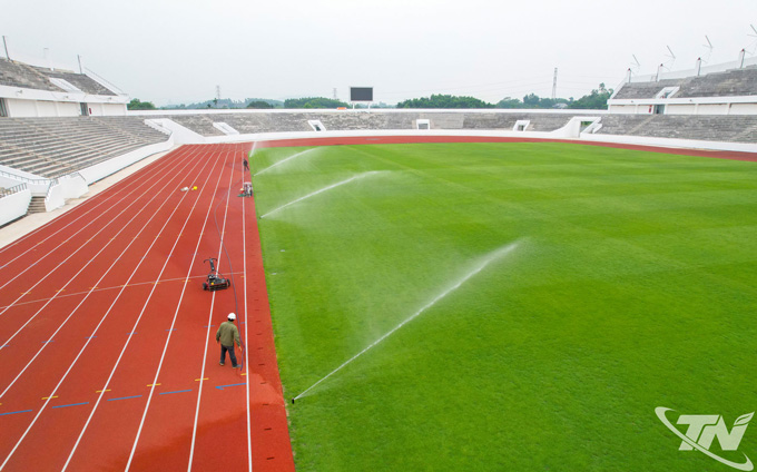Cận cảnh chăm mặt cỏ sân Thái Nguyên- Ảnh: Báo Thái Nguyên