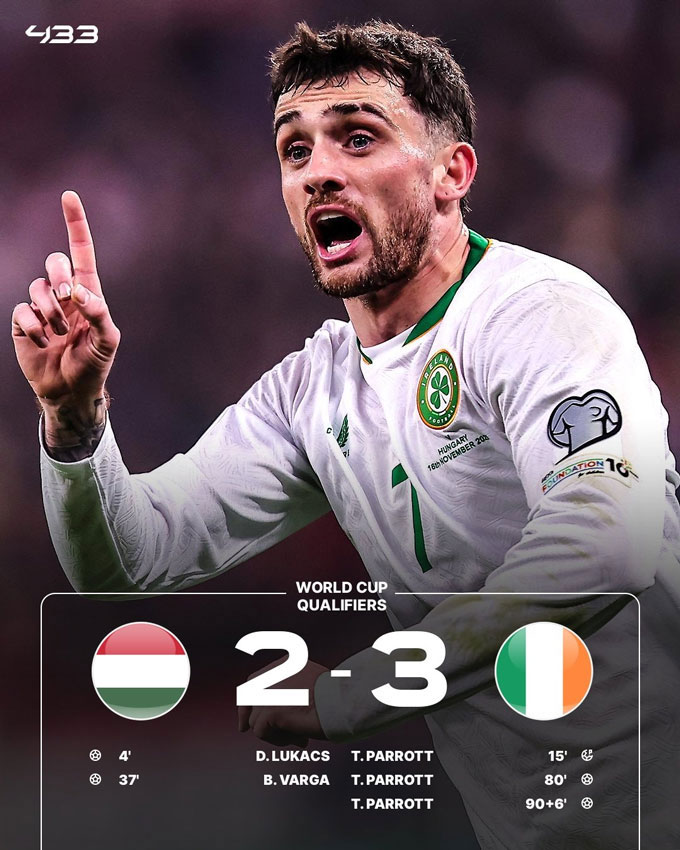 CH Ireland giành chiến thắng nghẹt thở trên sân của Hungary