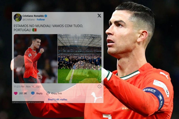 Ronaldo đăng thông điệp chúc mừng khi Bồ Đào Nha giành vé dự World Cup 2026