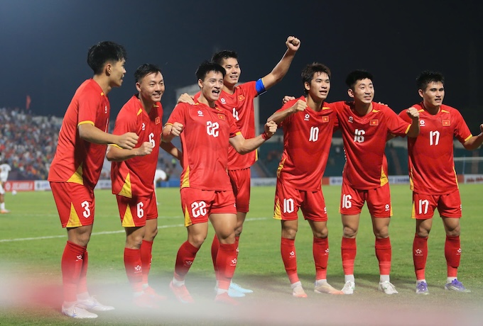 ĐT U22 Việt Nam đang hướng đến mục tiêu giuành HCV môn bóng đá nam. Ảnh: Minh Tuấn 
