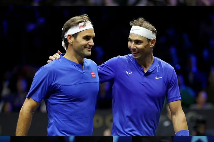 Federer và Nadal trong một trận đấu biểu diễn