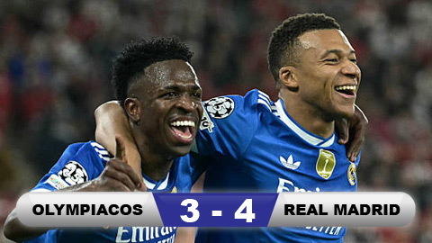  Kết quả Olympiacos 3-4 Real Madrid: Show diễn của Kylian Mbappe