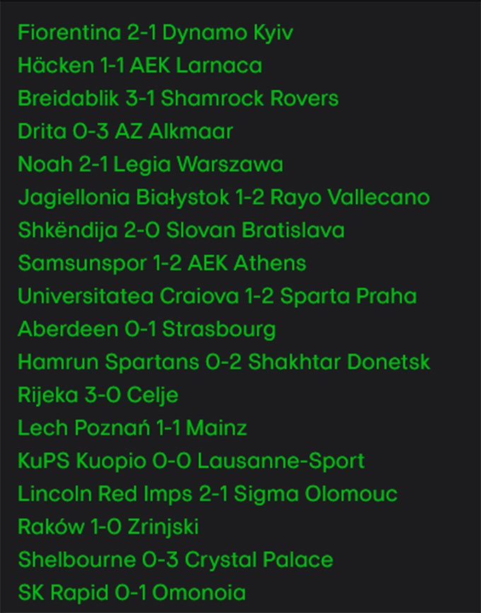 Kết quả lượt 5 vòng phân hạng Conference League 2025/26