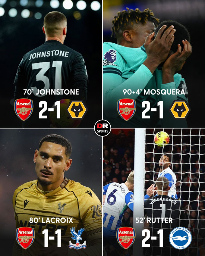 4/6 bàn thắng gần nhất của Arsenal là do đối thủ phản lưới nhà