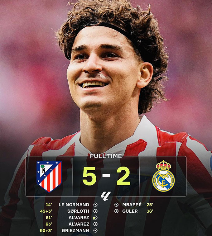 Atletico từng lập cú đúp giúp Atletico đè bẹp Real Madrid 5-2 mùa này