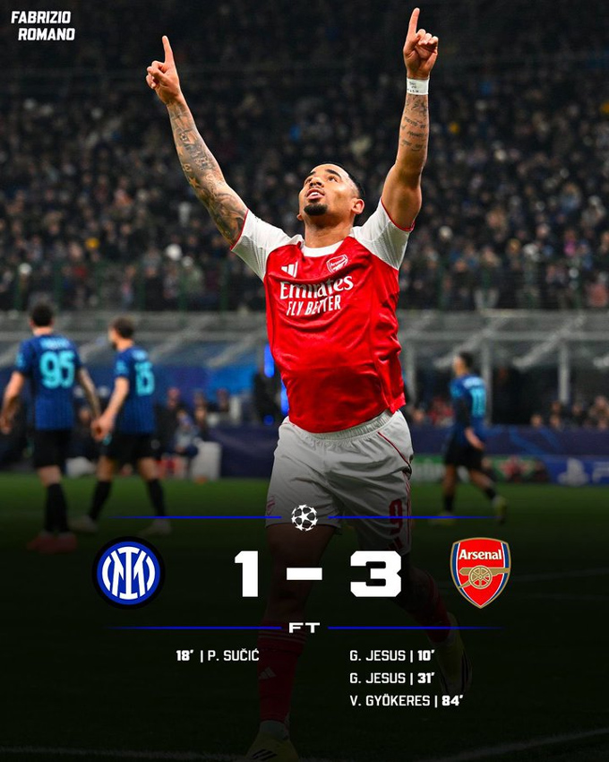 Arsenal đánh bại Inter Milan để đảm bảo ít nhất một vị trí trong top 2