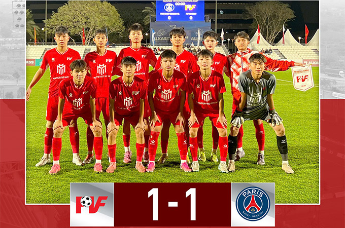 U16 PVF tạo địa chấn khi cầm hòa U16 PSG tại giải giao hữu ở Aspine Qatar - Ảnh: PVF