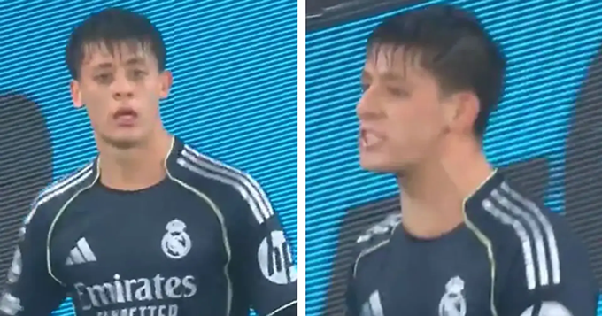 Biểu cảm của Guler khi bị thay ra ở trận Benfica thắng Real Madrid