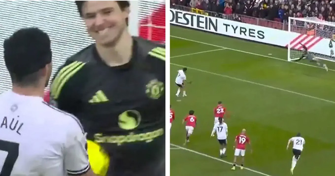 Lammens hồn nhiên cười nói với Jimenez sau khi bị tiền đạo này chọc thủng lưới trên chấm 11 mét