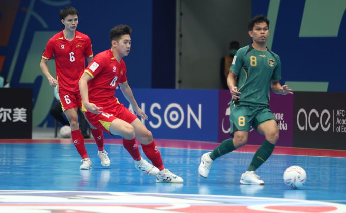 ĐT futsal Indonesia trong trận đấu với ĐT futsal Việt Nam. Ảnh: Phan Hồng 