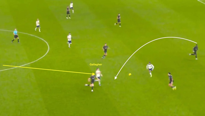 Pha tranh chấp tốt của Gallagher trước khi dẫn đến bàn của Solankee