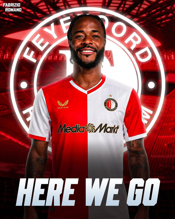 Sterling sẽ khoác áo Feyenoord tới hết mùa 2025/26