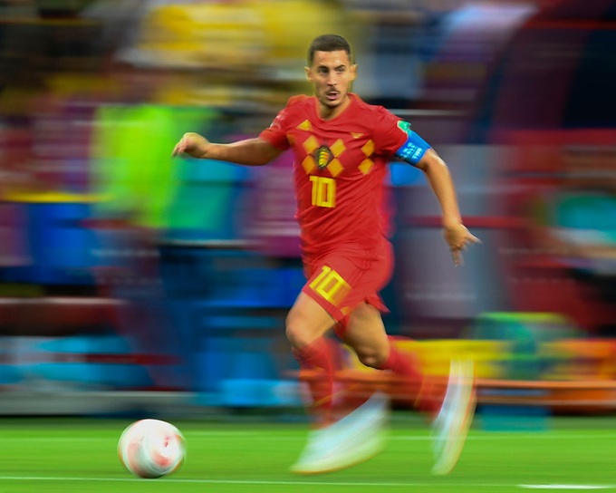 Eden Hazard dẫn bóng tại World Cup 2018 diễn ra ở Nga