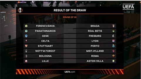 Kết quả bốc thăm vòng 1/8 Europa League 2025/26: Gà nhà đá nhau