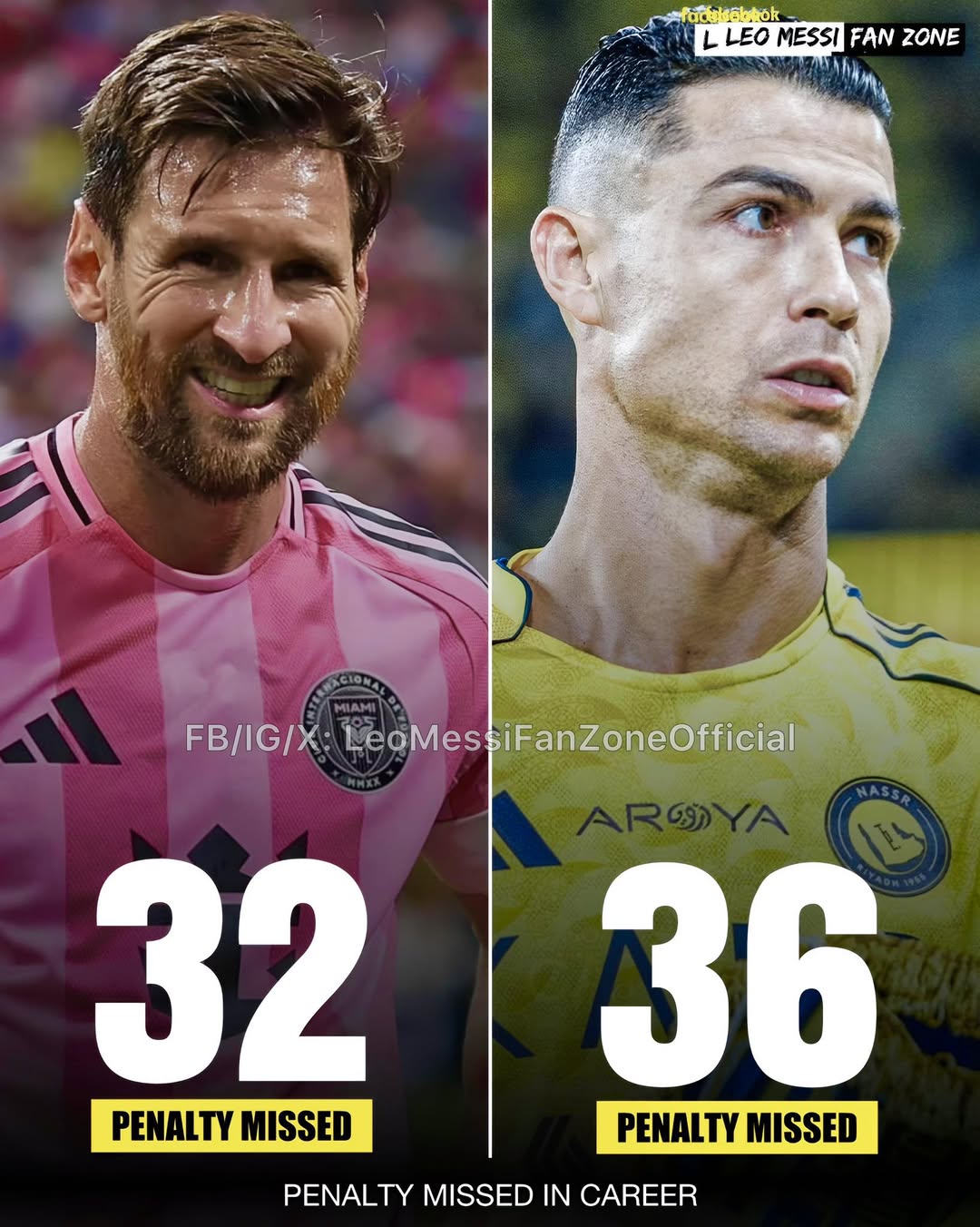 Ronaldo đang đá hỏng nhiều hơn Messi 4 lần