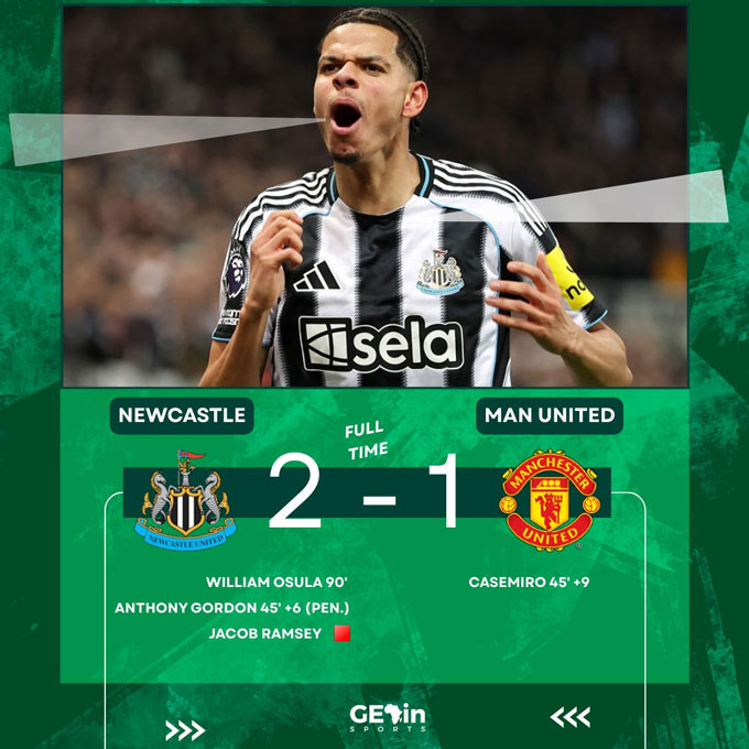 MU thất bại trước Newcastle dù chơi hơn người trong nửa trận